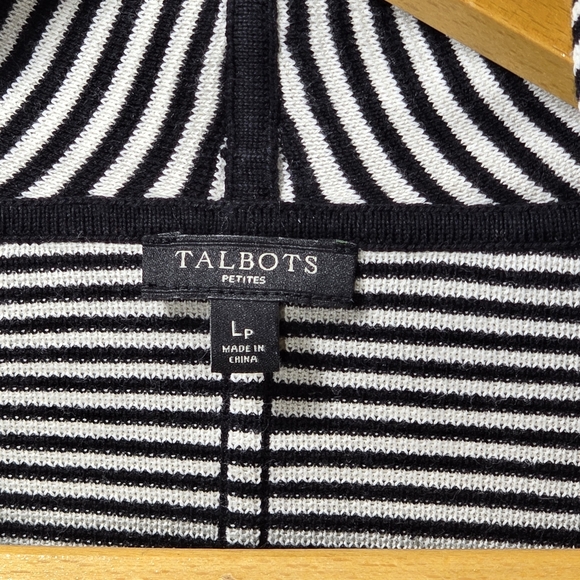 Talbots Large Petite Black and White Striped Women's Open Front Cardigan - Picture 3 of 5
